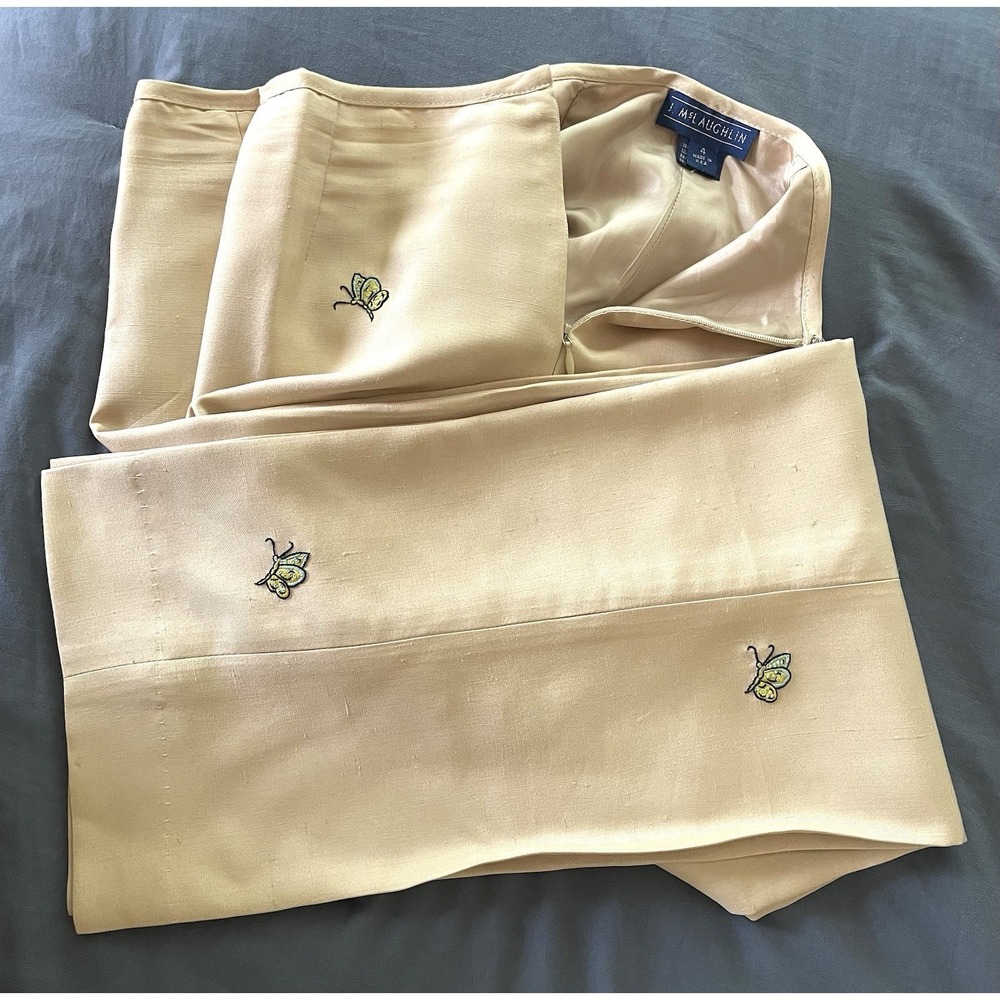 J Mclaughlin Womens Pants Slacks Raw Silk Lined Ivory with Butterflies Sz 4 VTG - Picture 7 of 8